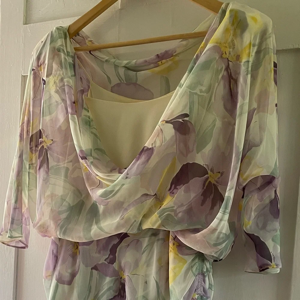 Vintage “Badgley Mischka” flowy shirred 80s/20s style billowy chiffon dress - Picture 6 of 9